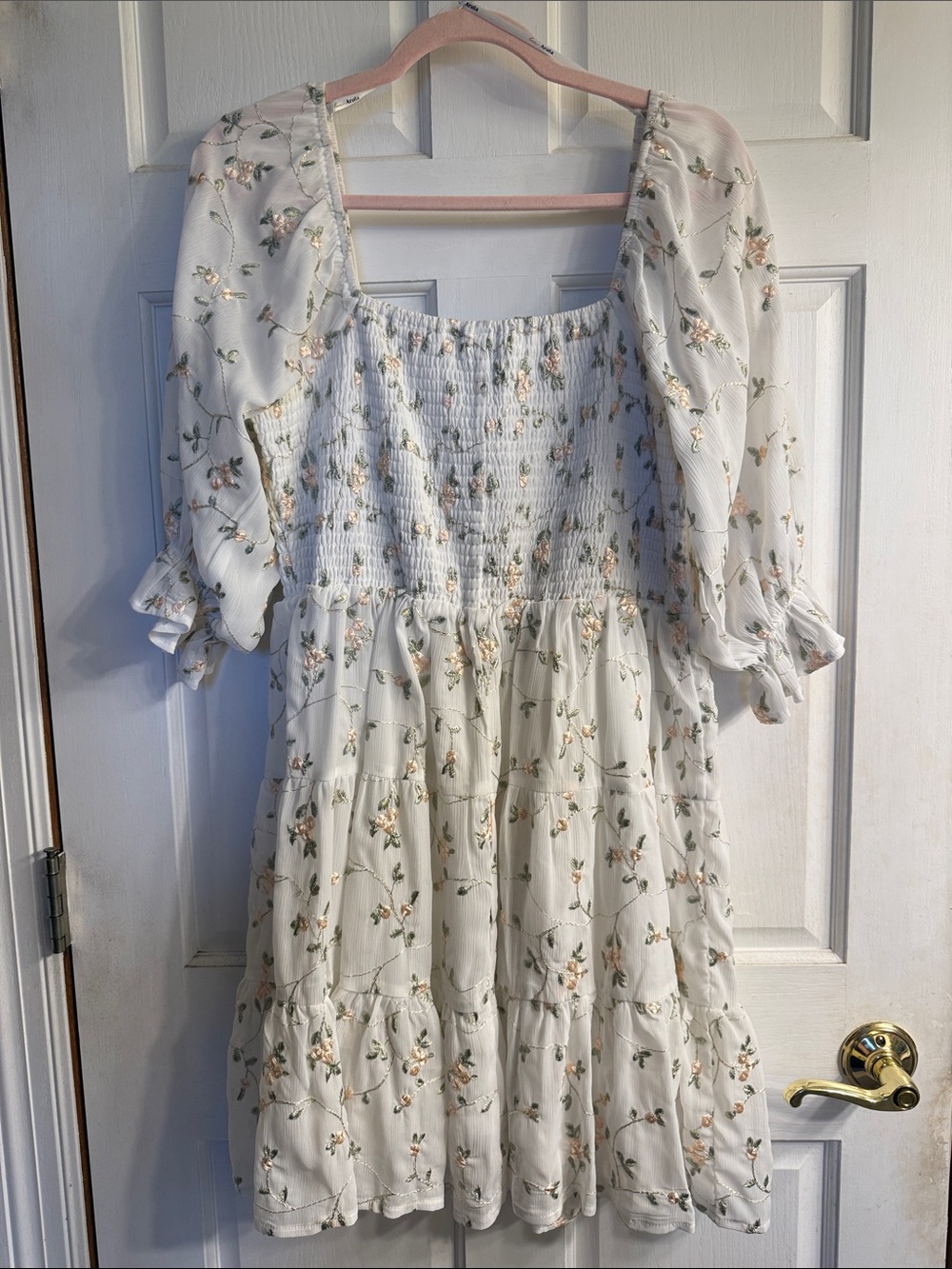 ARULA White Floral Mini Dress with Pink and Green Accents - Picture 3 of 5